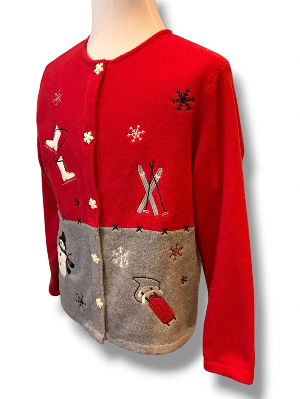 C&B Sport (Croft & Barrow) Woman's Red Christmas Novelty Fleece Jacket Size L